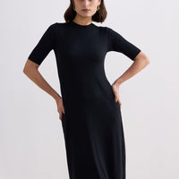 High Crew Neck Elbow Sleeves Fitted Dress -COL
