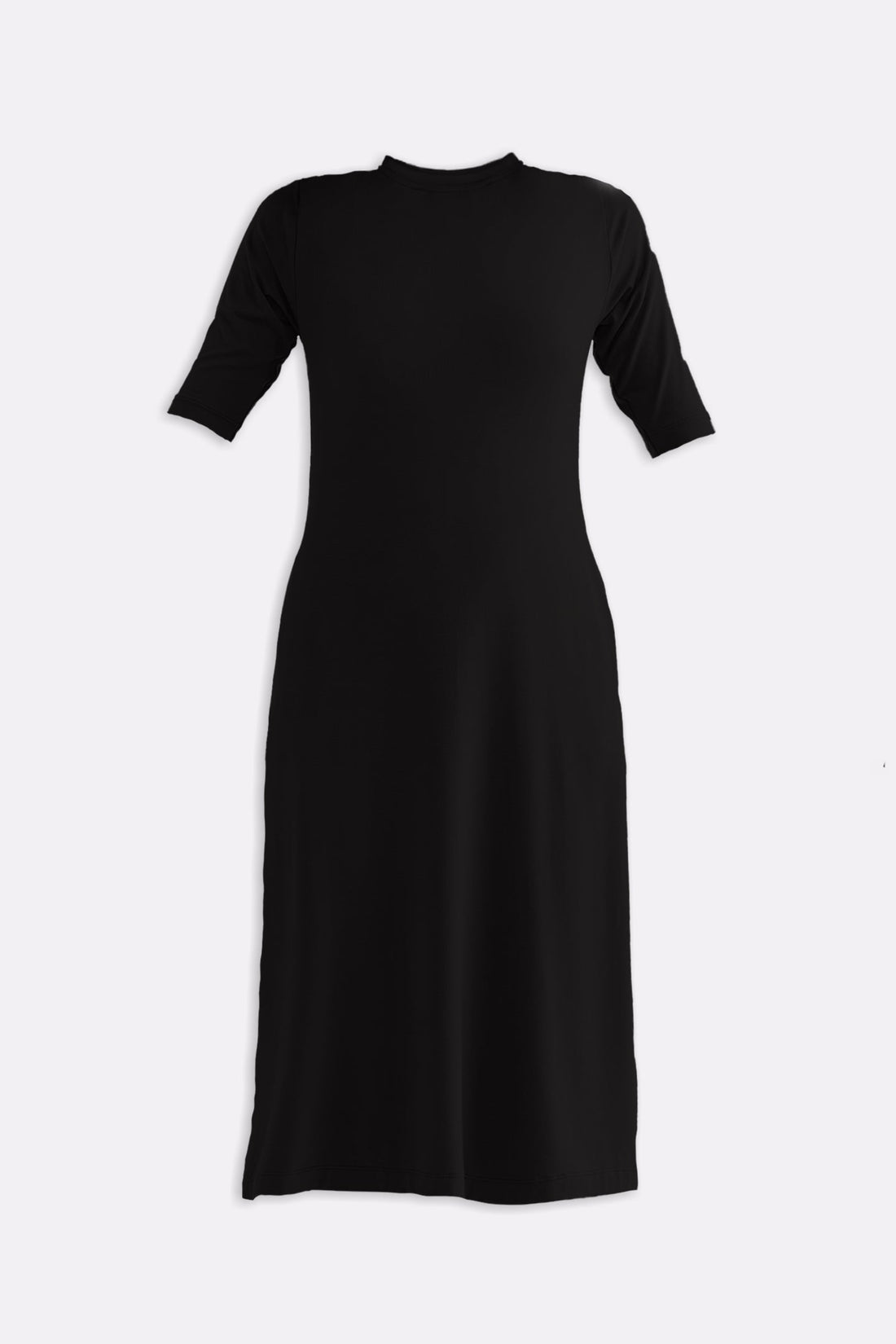 High Crew Neck Elbow Sleeves Fitted Dress -COL