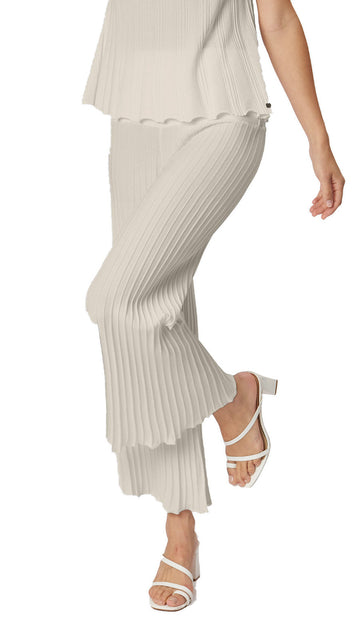 Julia Plisse-Look Full Length Wide Leg Pants, Beige -COL