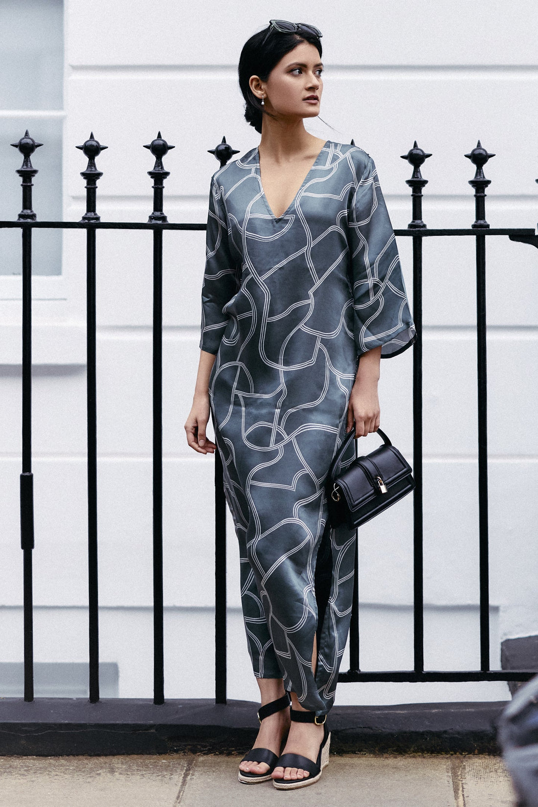 Maxi Dress with Side Slits in Abstract Stripes -COL - Stella Carakasi