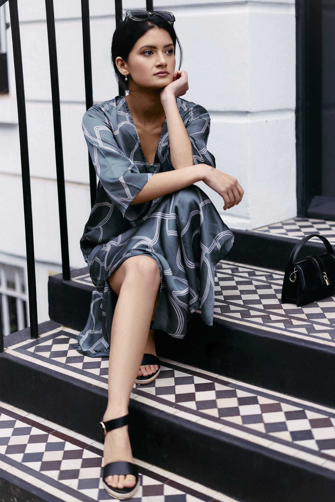 Maxi Dress with Side Slits in Abstract Stripes -COL - Stella Carakasi