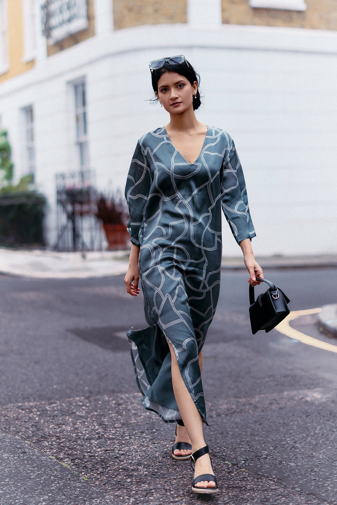 Maxi Dress with Side Slits in Abstract Stripes -COL - Stella Carakasi
