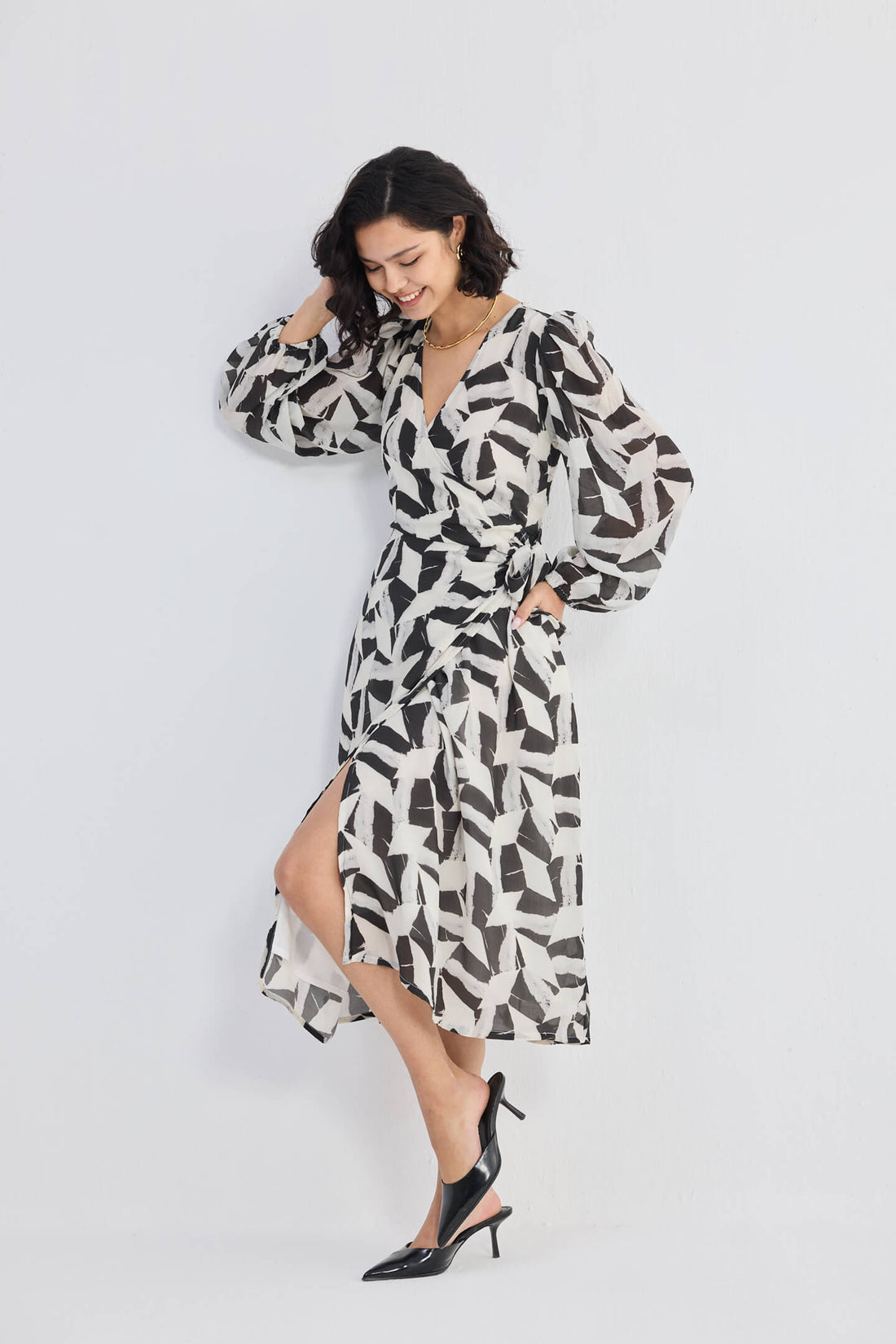 Midi Wrap Dress in Abstract Mosaic -COL - Stella Carakasi