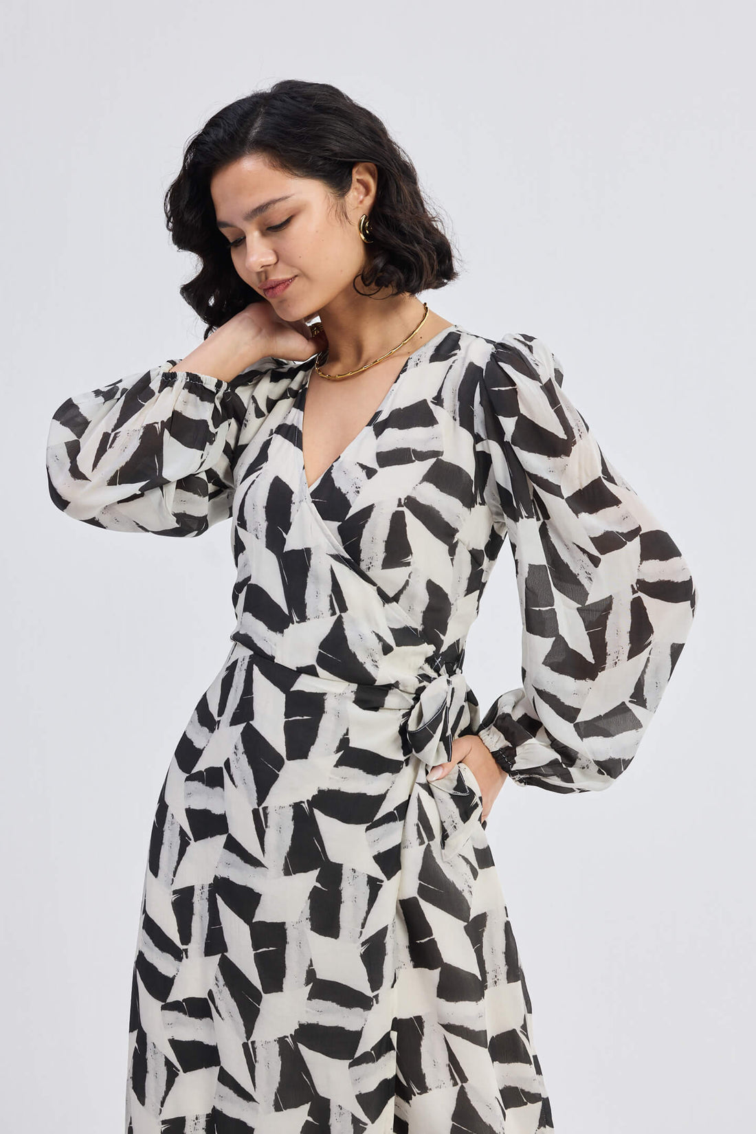 Midi Wrap Dress in Abstract Mosaic -COL - Stella Carakasi