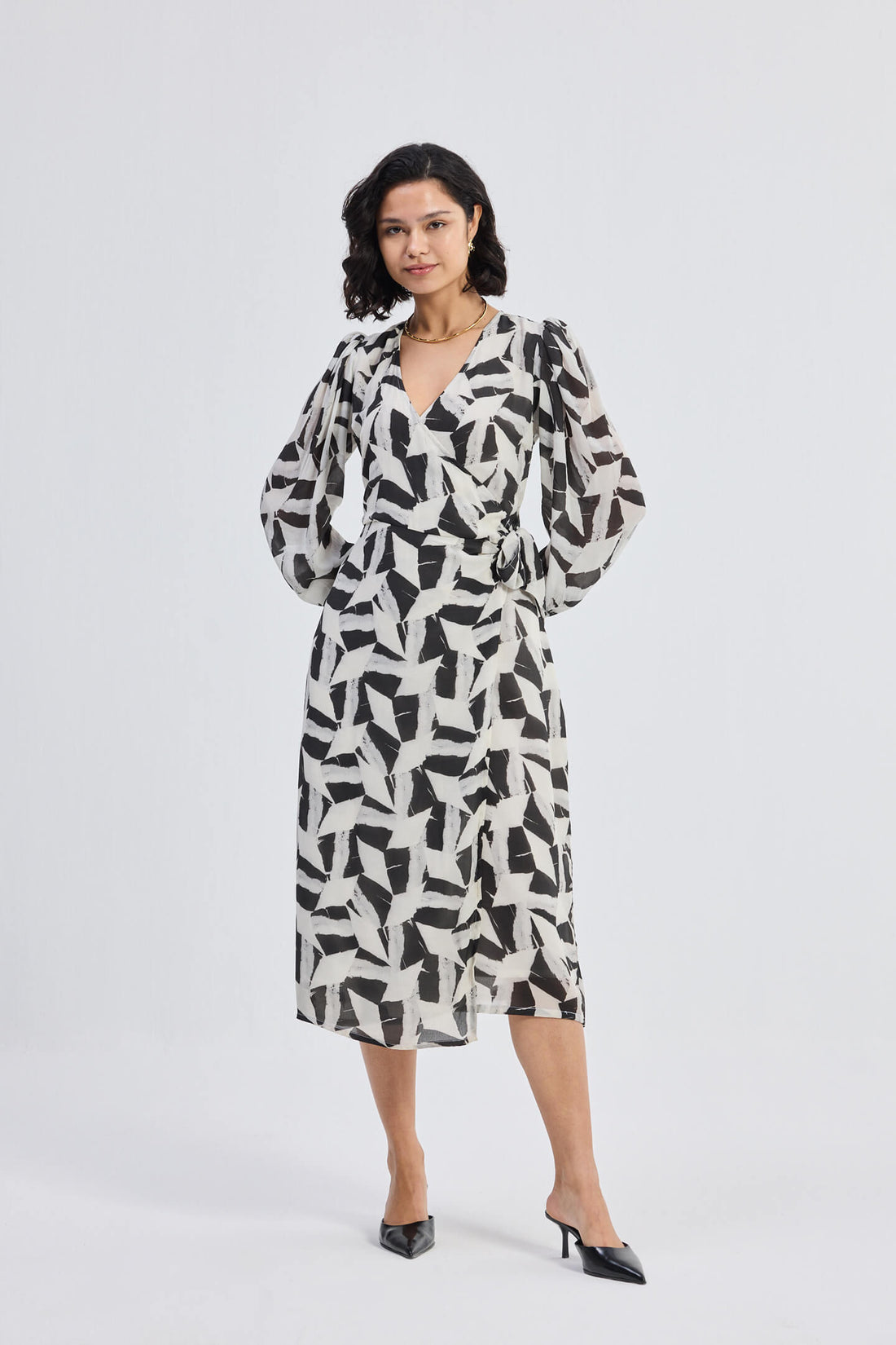 Midi Wrap Dress in Abstract Mosaic -COL - Stella Carakasi