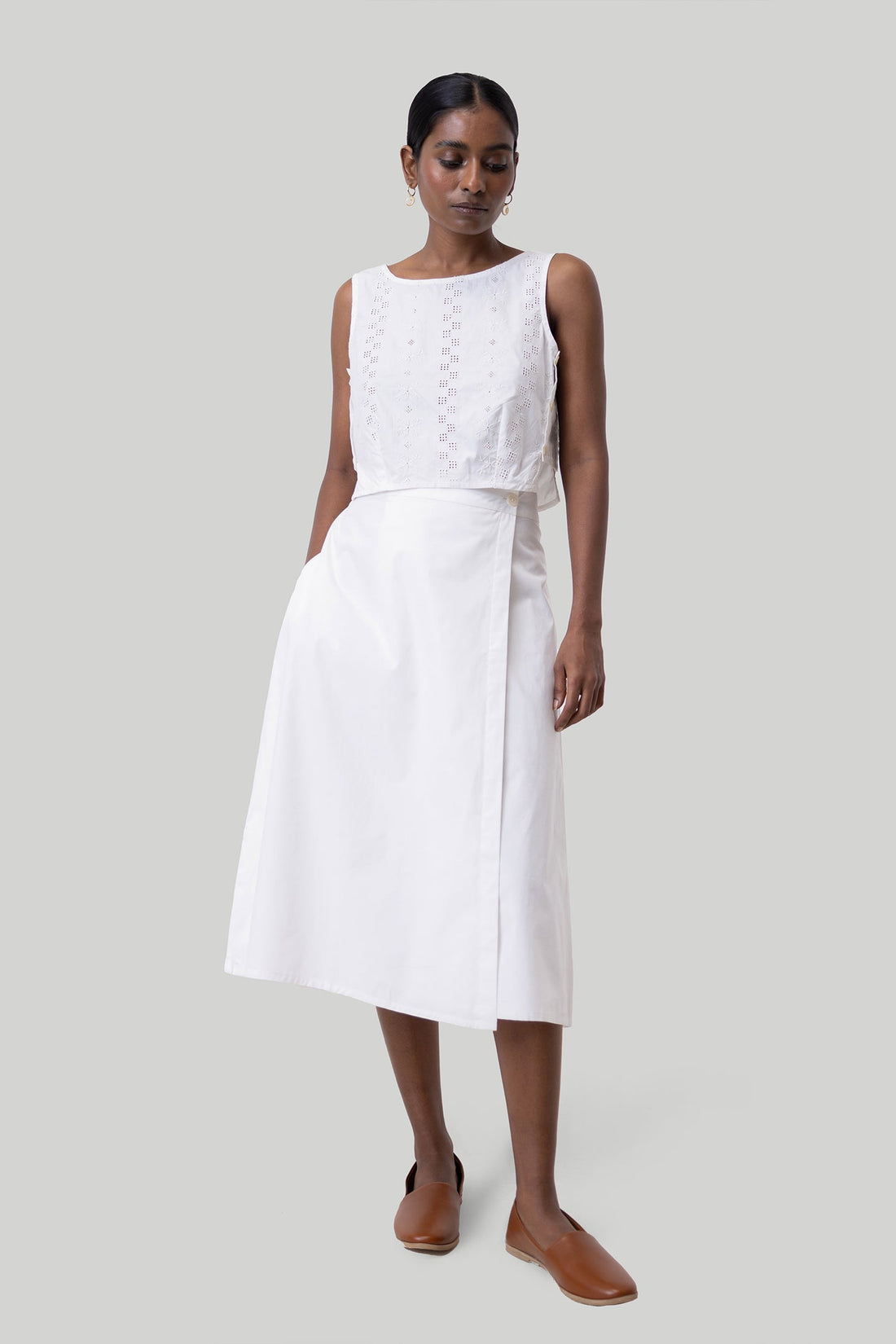 Overlap Midi Skirt in White -COL - Stella Carakasi