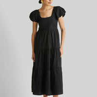 Puff Sleeve Tiered Maxi Dress in Black -COL - Stella Carakasi