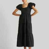 Puff Sleeve Tiered Maxi Dress in Black -COL - Stella Carakasi