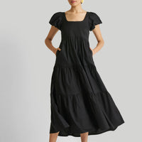 Puff Sleeve Tiered Maxi Dress in Black -COL - Stella Carakasi