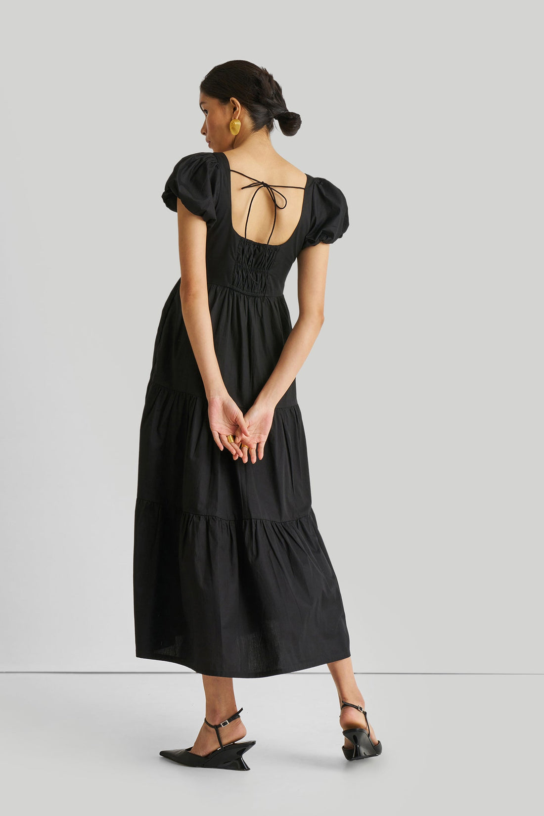 Puff Sleeve Tiered Maxi Dress in Black -COL - Stella Carakasi