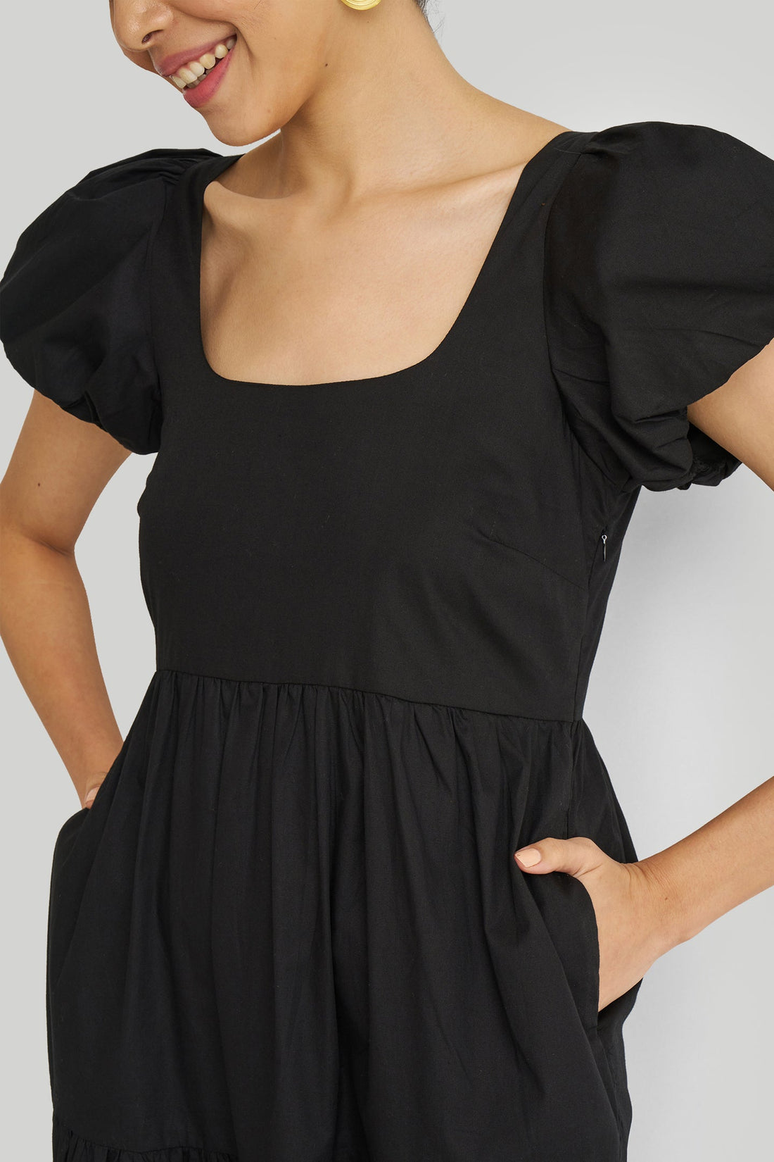 Puff Sleeve Tiered Maxi Dress in Black -COL - Stella Carakasi