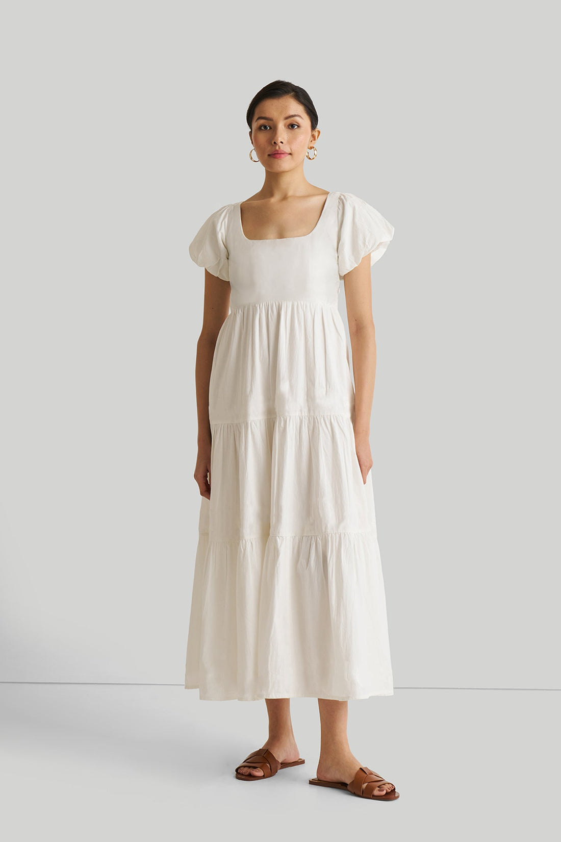 Puff Sleeve Tiered Dress in White -COL - Stella Carakasi