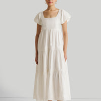 Puff Sleeve Tiered Dress in White -COL - Stella Carakasi