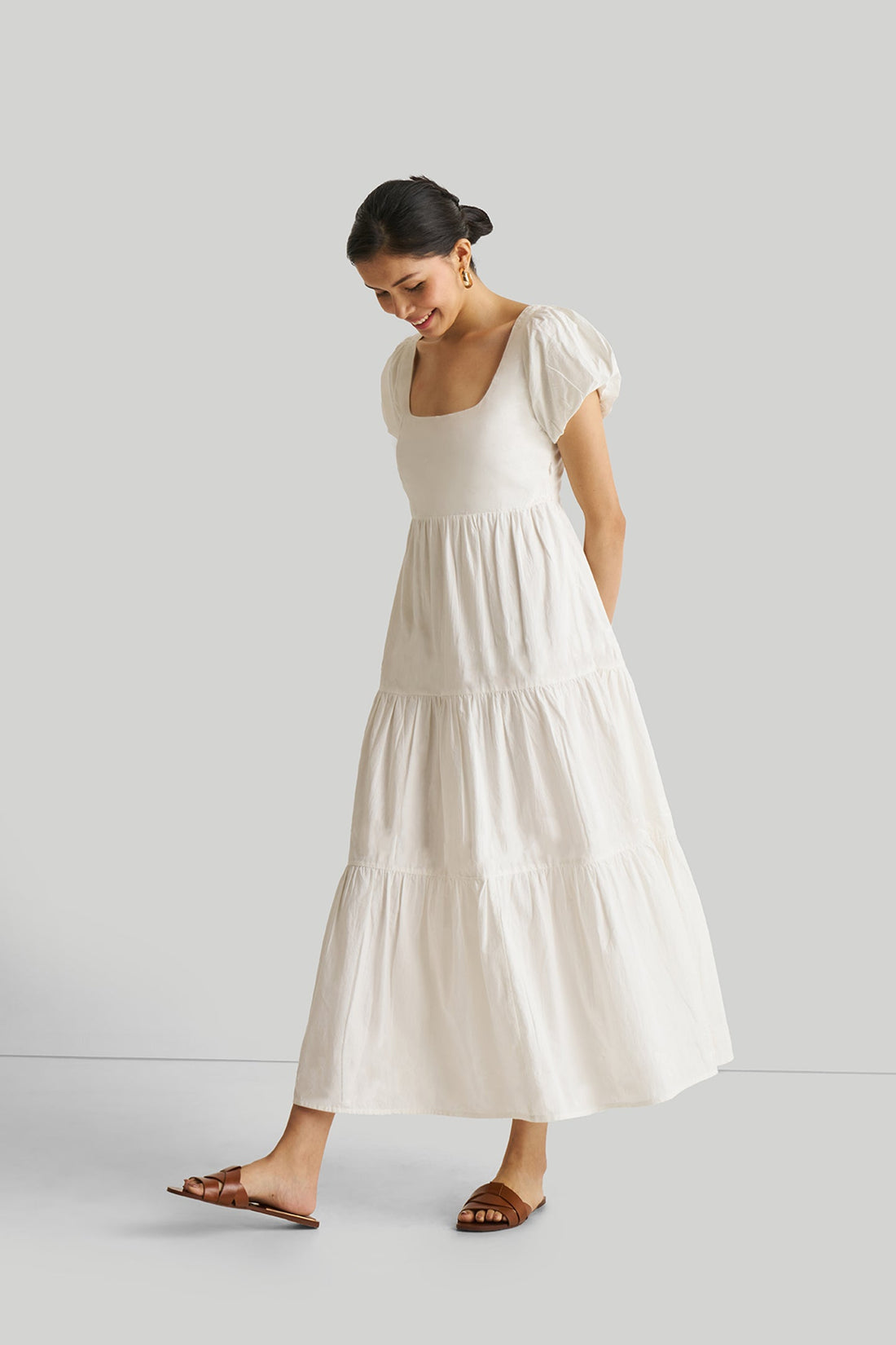 Puff Sleeve Tiered Dress in White -COL - Stella Carakasi