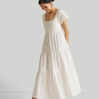 Puff Sleeve Tiered Dress in White -COL - Stella Carakasi