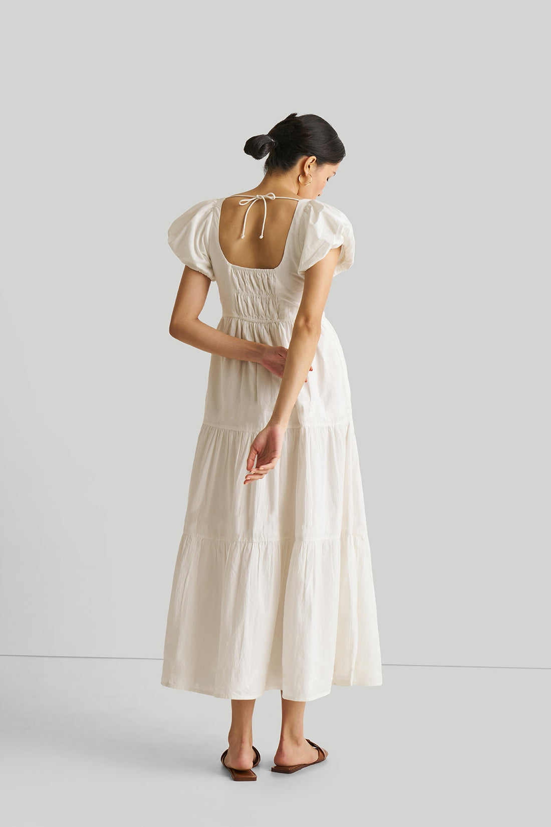 Puff Sleeve Tiered Dress in White -COL - Stella Carakasi