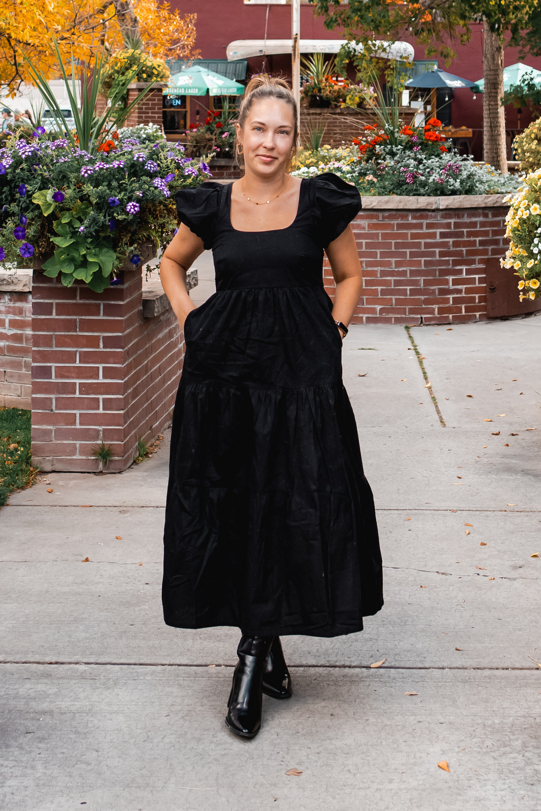 Puff Sleeve Tiered Maxi Dress in Black -COL - Stella Carakasi