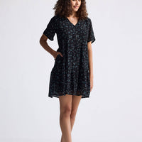 Floral Short Tiered Dress in Dark Blue -COL - Stella Carakasi