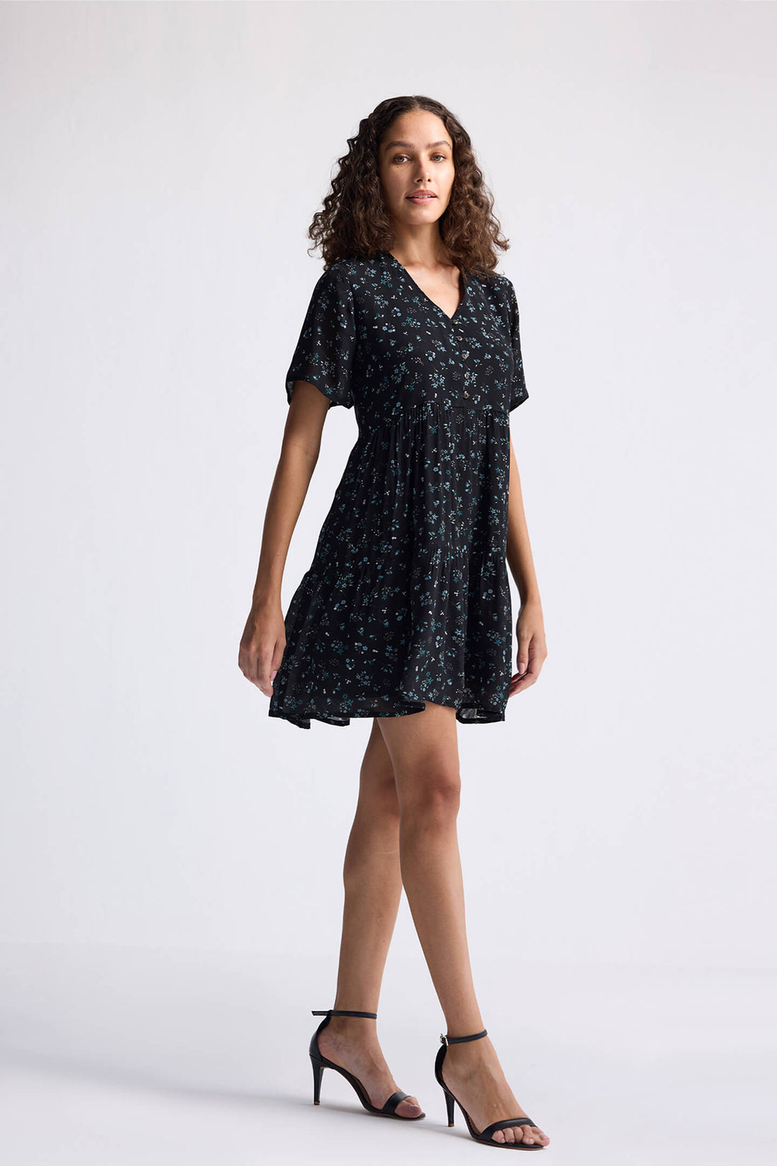 Floral Short Tiered Dress in Dark Blue -COL - Stella Carakasi