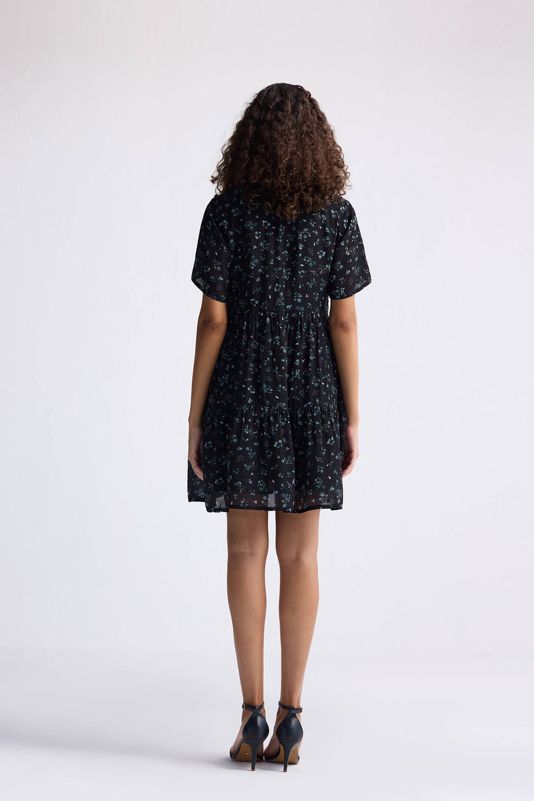 Floral Short Tiered Dress in Dark Blue -COL - Stella Carakasi