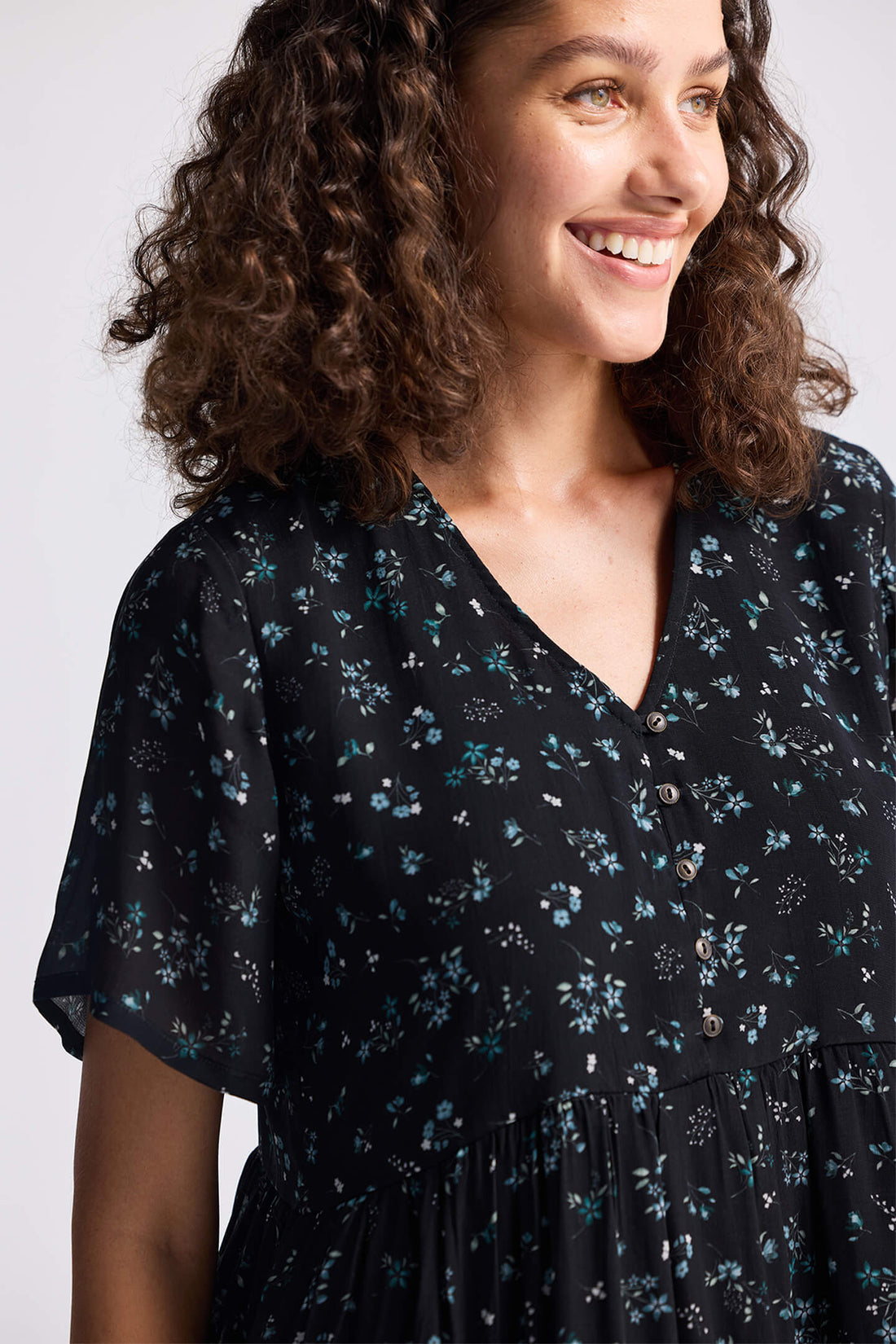 Floral Short Tiered Dress in Dark Blue -COL - Stella Carakasi