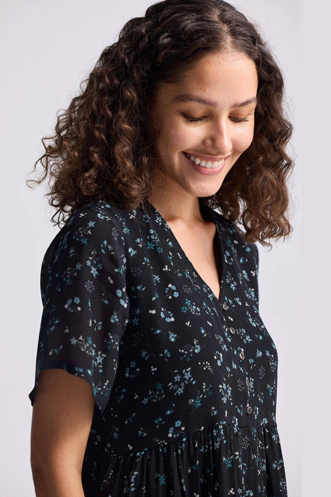 Floral Short Tiered Dress in Dark Blue -COL - Stella Carakasi