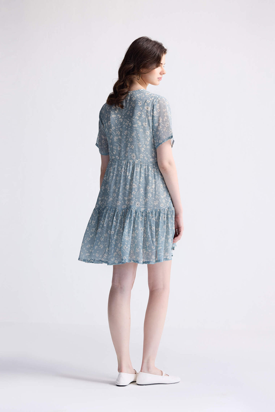 Floral Short Tiered dress in Light Blue -COL - Stella Carakasi