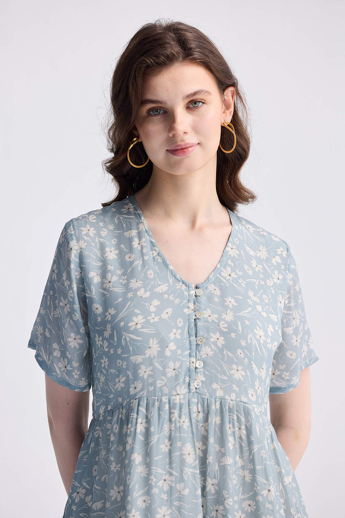 Floral Short Tiered dress in Light Blue -COL - Stella Carakasi