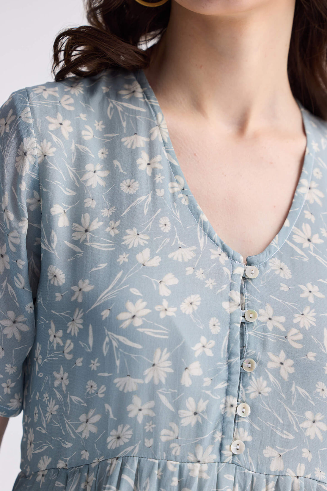 Floral Short Tiered dress in Light Blue -COL - Stella Carakasi