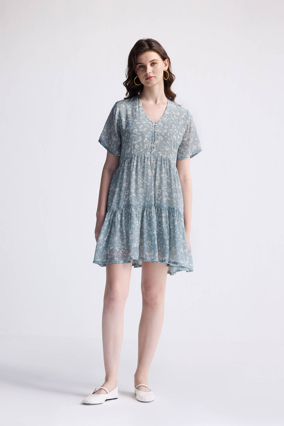 Floral Short Tiered dress in Light Blue -COL - Stella Carakasi