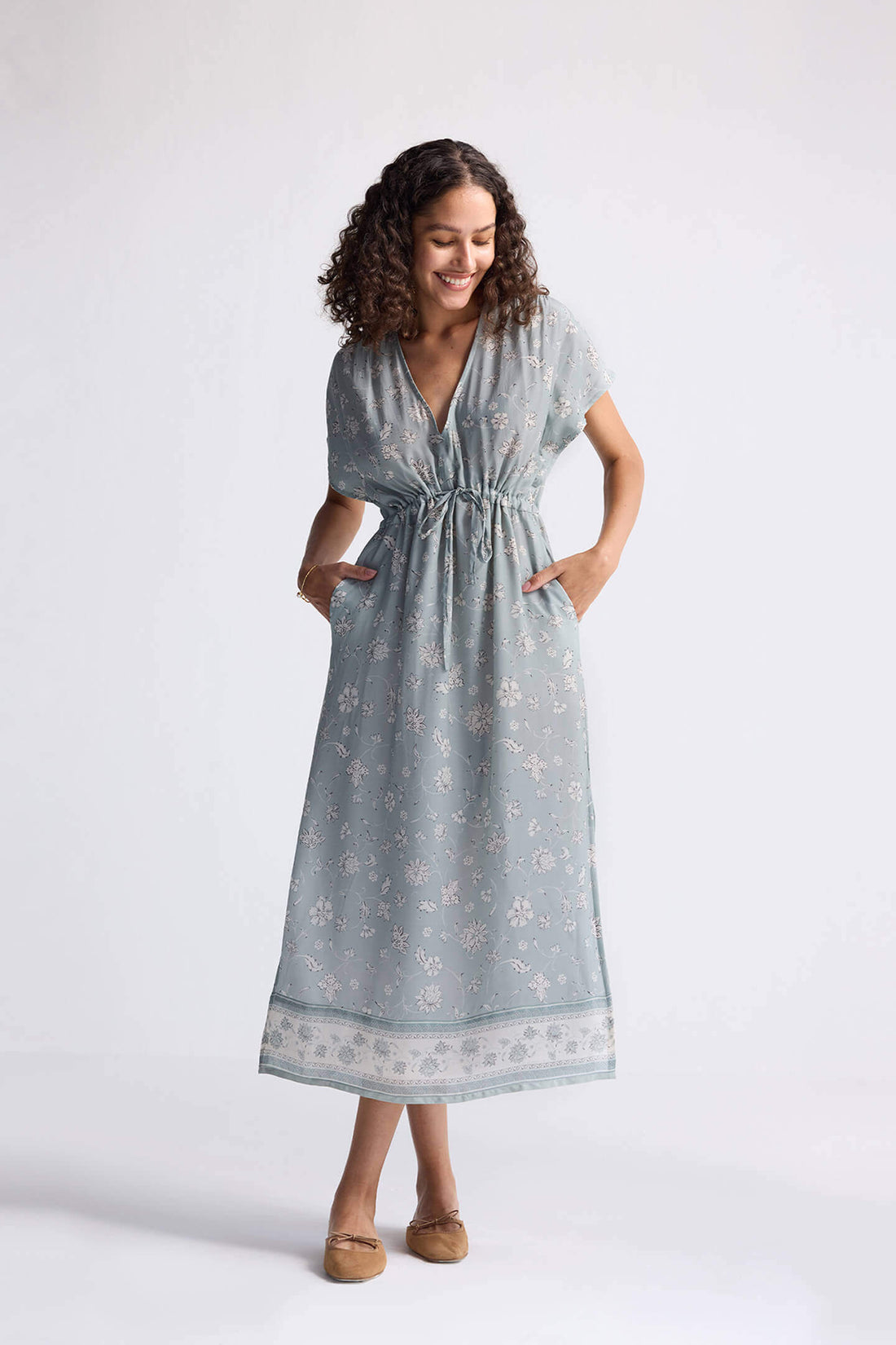 Gathered Maxi Dress in Sage Green -COL - Stella Carakasi