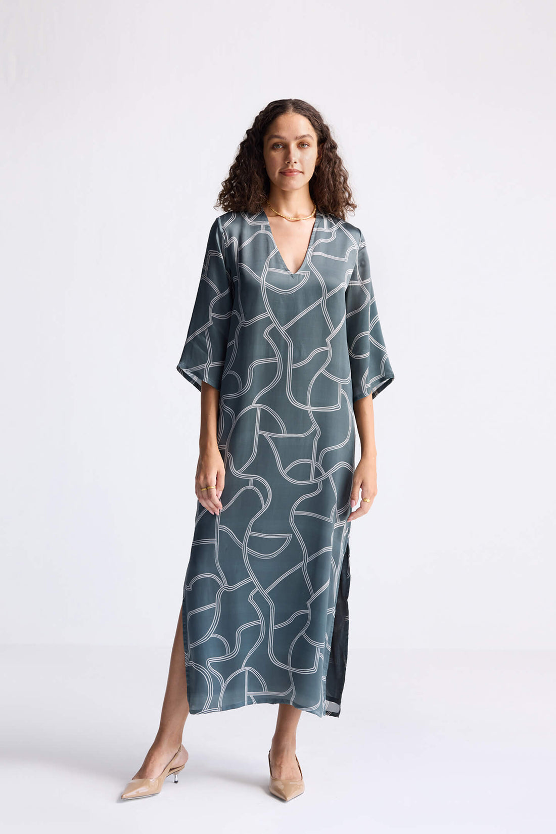 Maxi Dress with Side Slits in Abstract Stripes -COL - Stella Carakasi