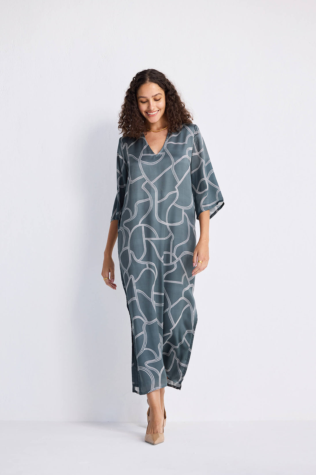 Maxi Dress with Side Slits in Abstract Stripes -COL - Stella Carakasi