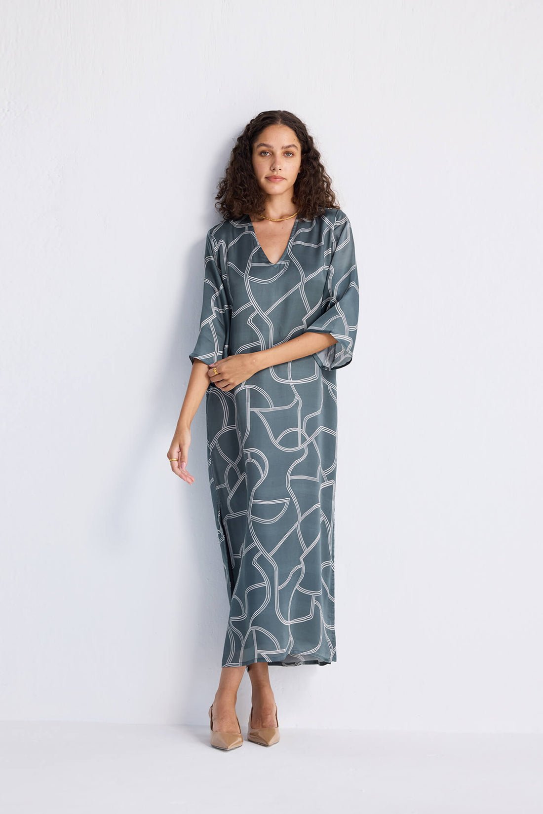 Maxi Dress with Side Slits in Abstract Stripes -COL - Stella Carakasi