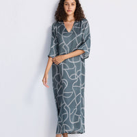 Maxi Dress with Side Slits in Abstract Stripes -COL - Stella Carakasi