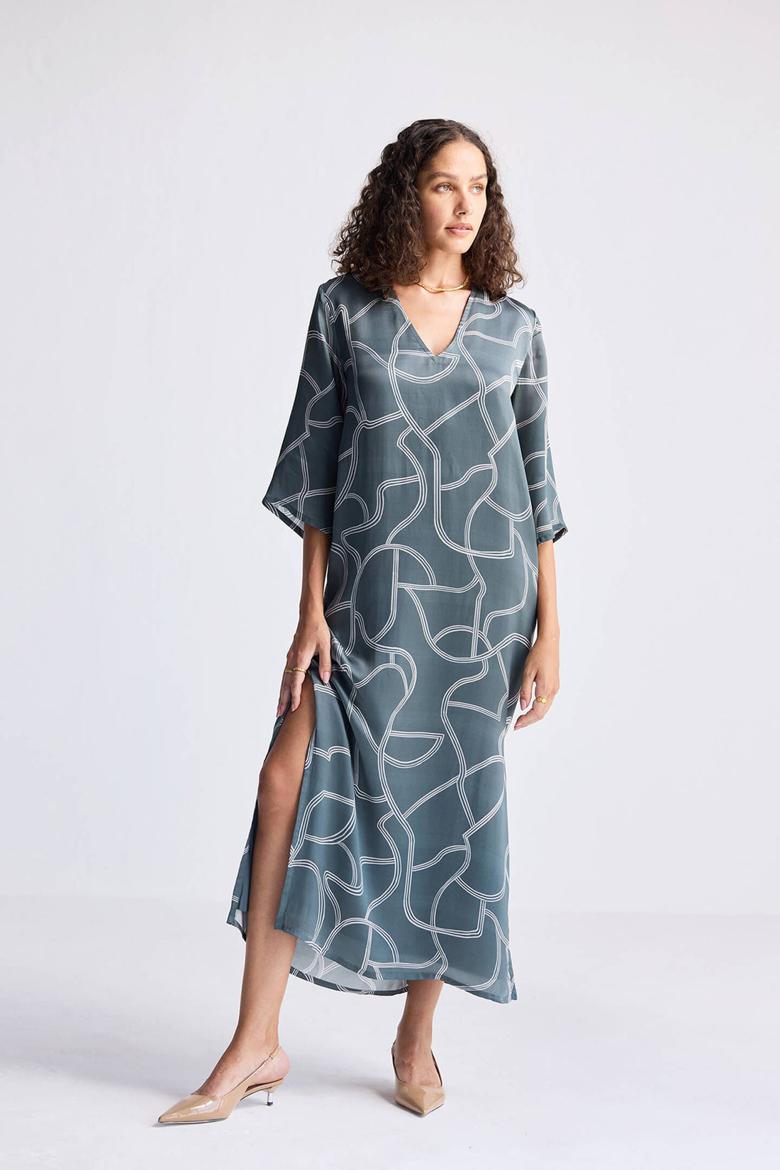 Maxi Dress with Side Slits in Abstract Stripes -COL - Stella Carakasi