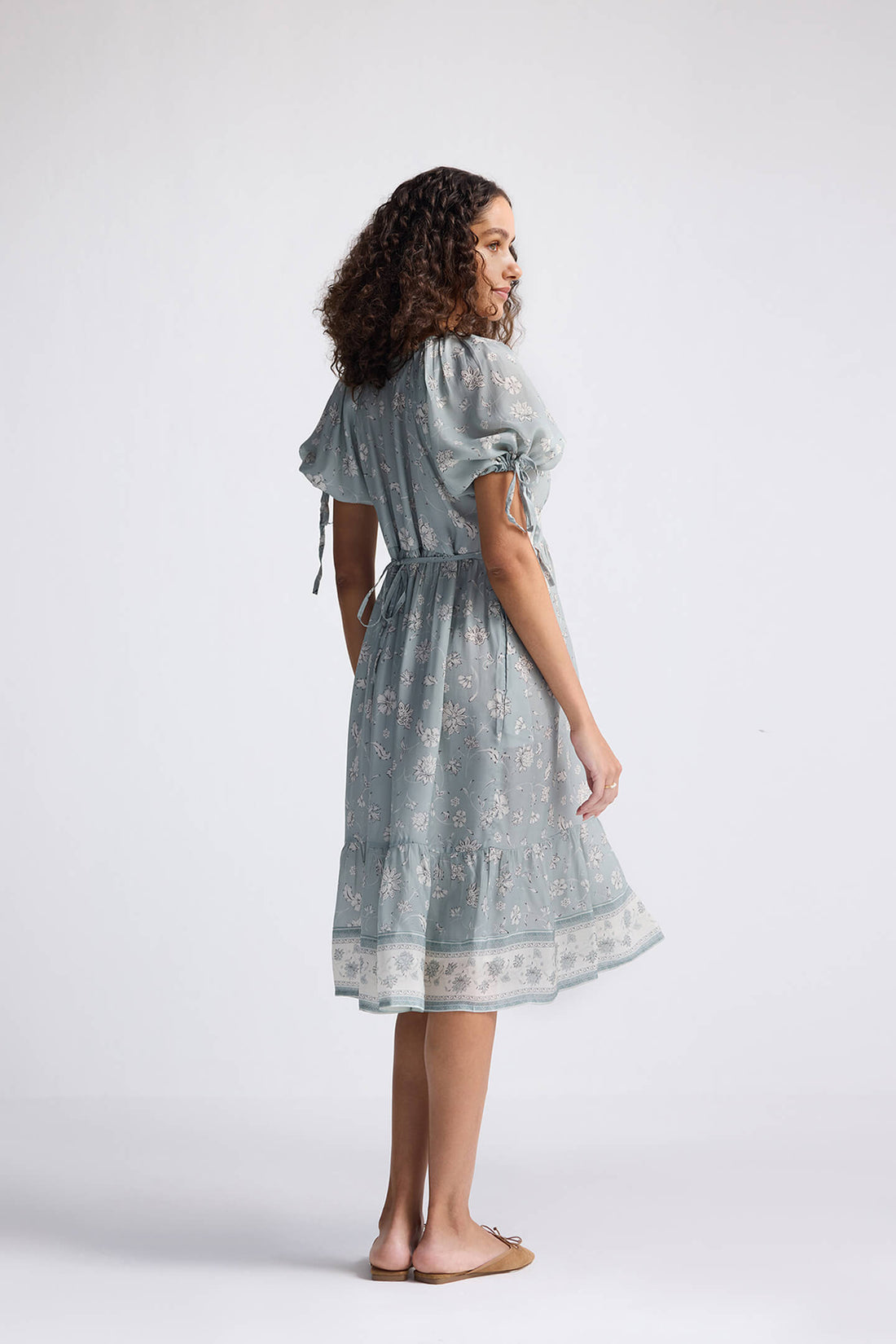 Puff Sleeve Midi Dress in Sage Green -COL - Stella Carakasi