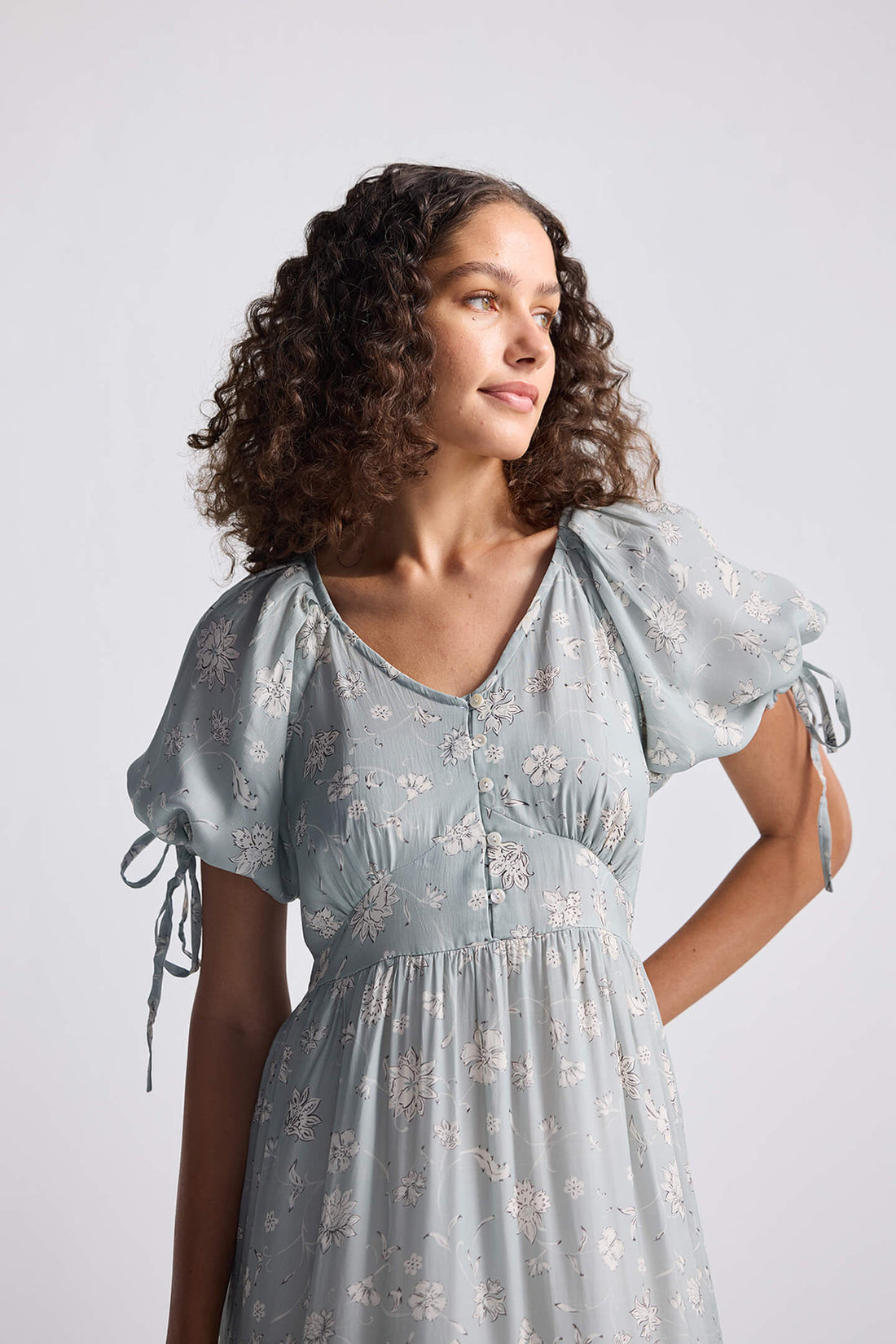 Puff Sleeve Midi Dress in Sage Green -COL - Stella Carakasi