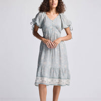 Puff Sleeve Midi Dress in Sage Green -COL - Stella Carakasi