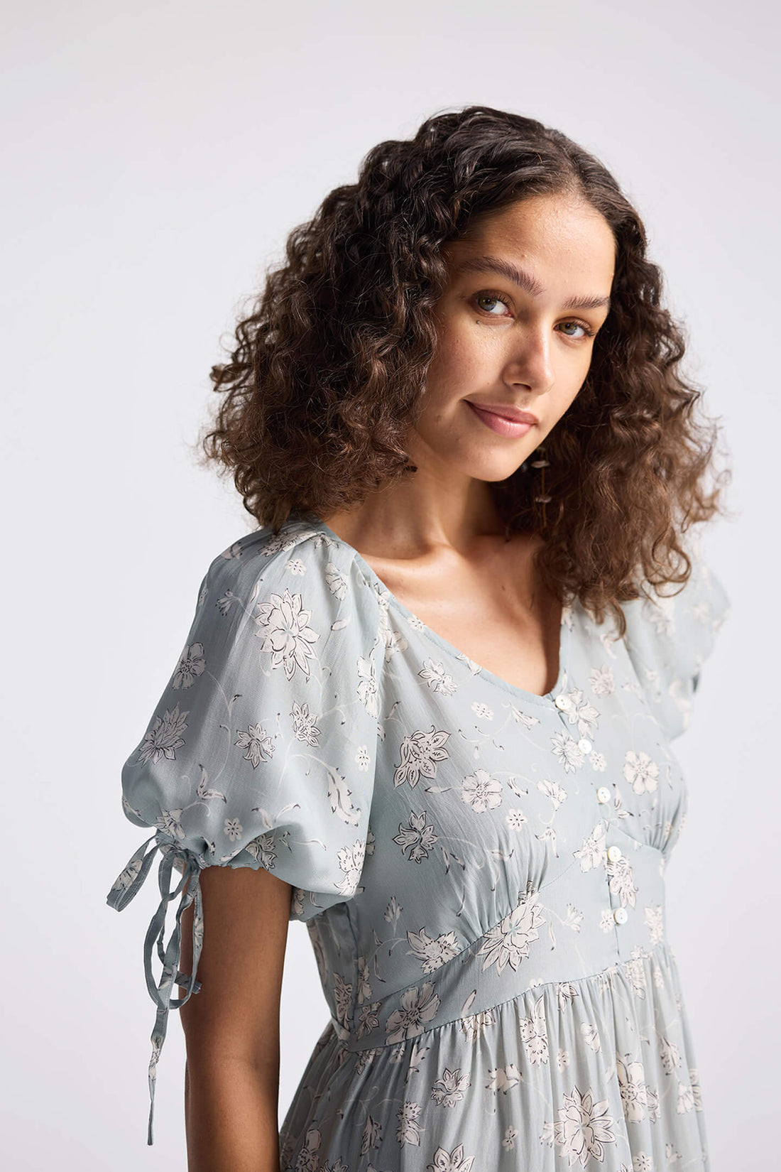 Puff Sleeve Midi Dress in Sage Green -COL - Stella Carakasi