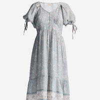 Puff Sleeve Midi Dress in Sage Green -COL - Stella Carakasi