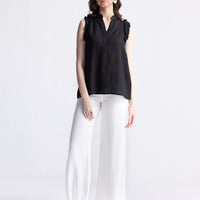Sleeveless Hemp Top with Ruffles -COL