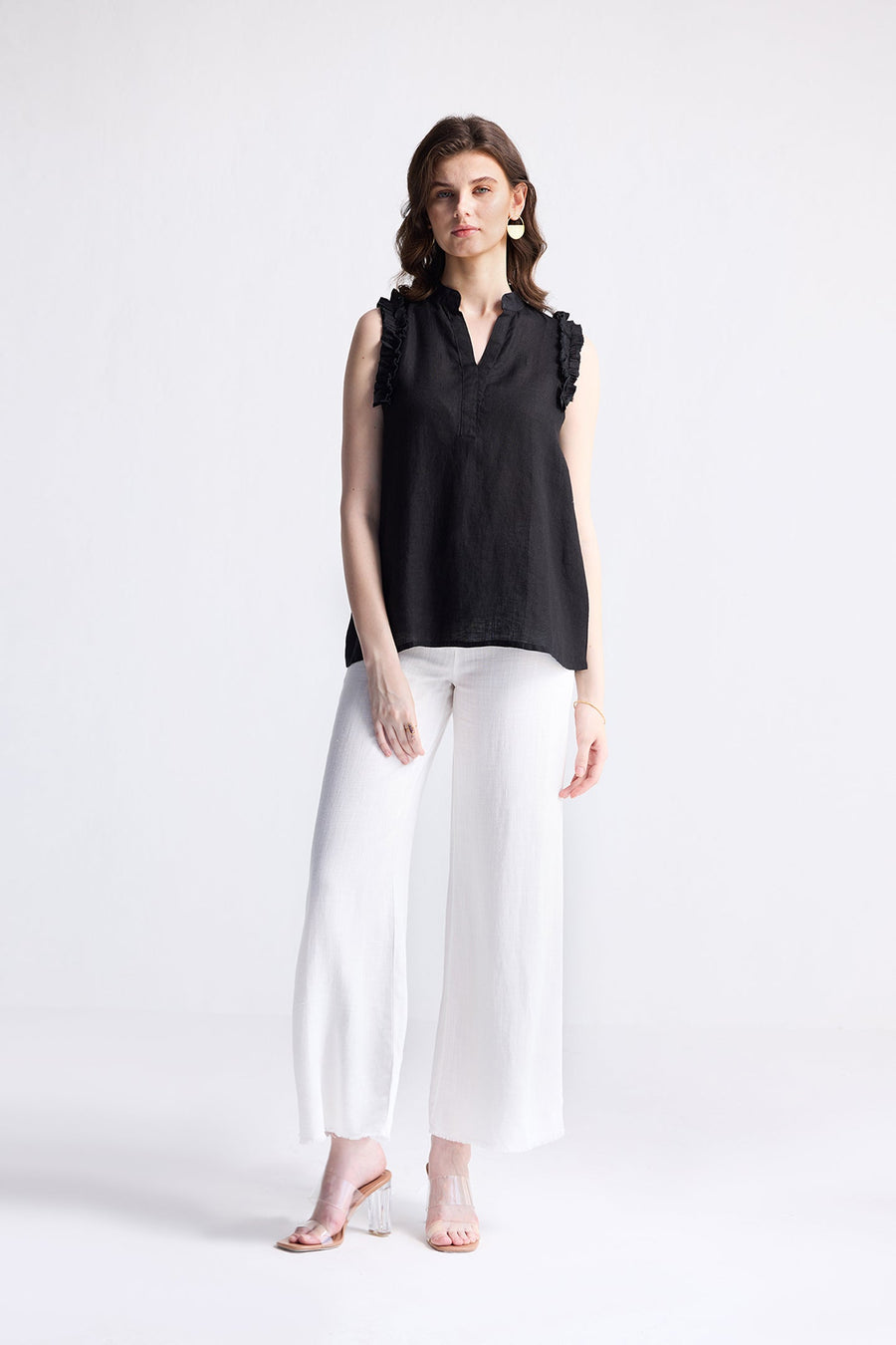 Sleeveless Hemp Top with Ruffles -COL