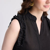 Sleeveless Hemp Top with Ruffles -COL