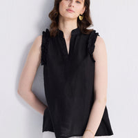 Sleeveless Hemp Top with Ruffles -COL