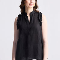 Sleeveless Hemp Top with Ruffles -COL
