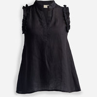 Sleeveless Hemp Top with Ruffles -COL