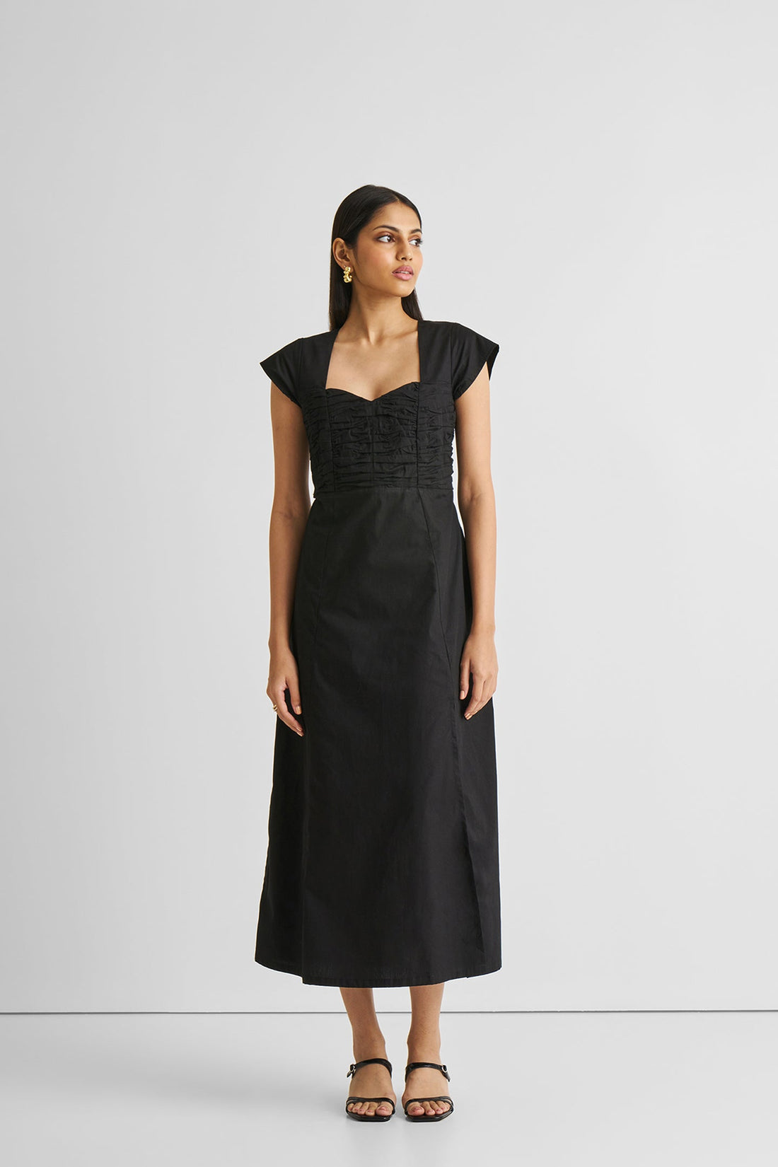Ruched Dress with Front Slit in Black -COL - Stella Carakasi