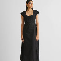 Ruched Dress with Front Slit in Black -COL - Stella Carakasi