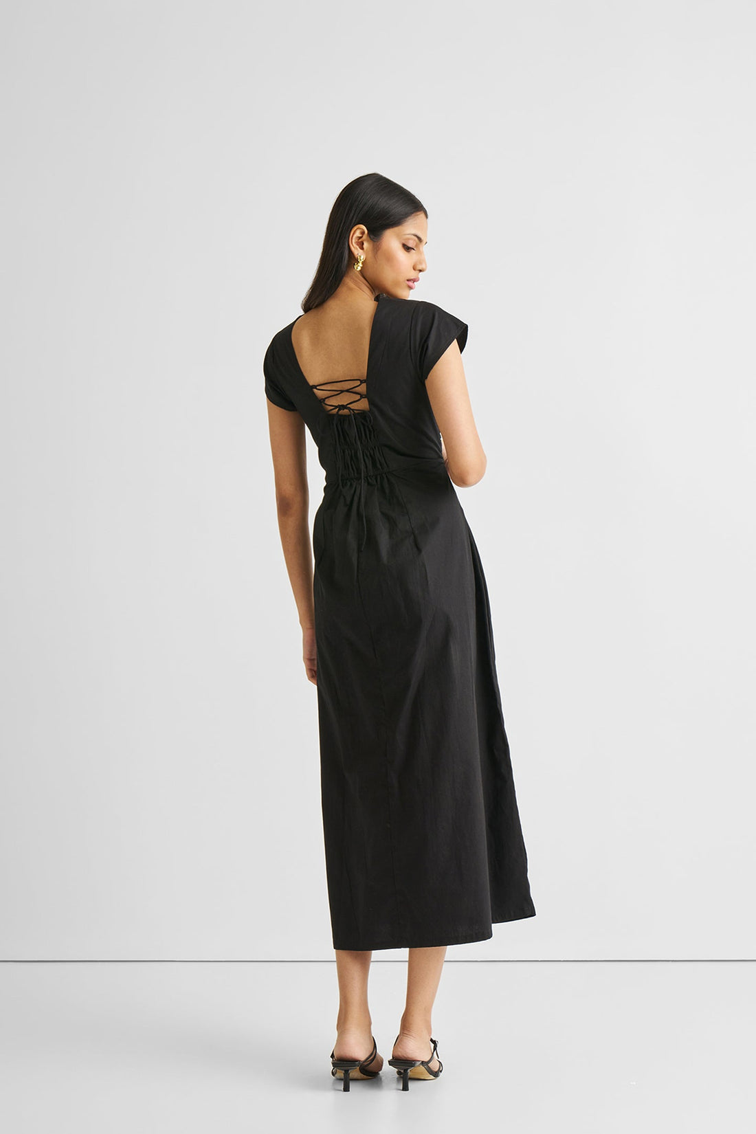 Ruched Dress with Front Slit in Black -COL - Stella Carakasi